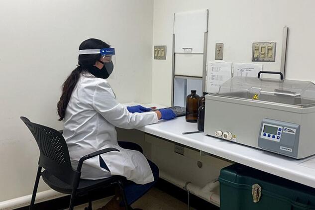 Student working in lab.